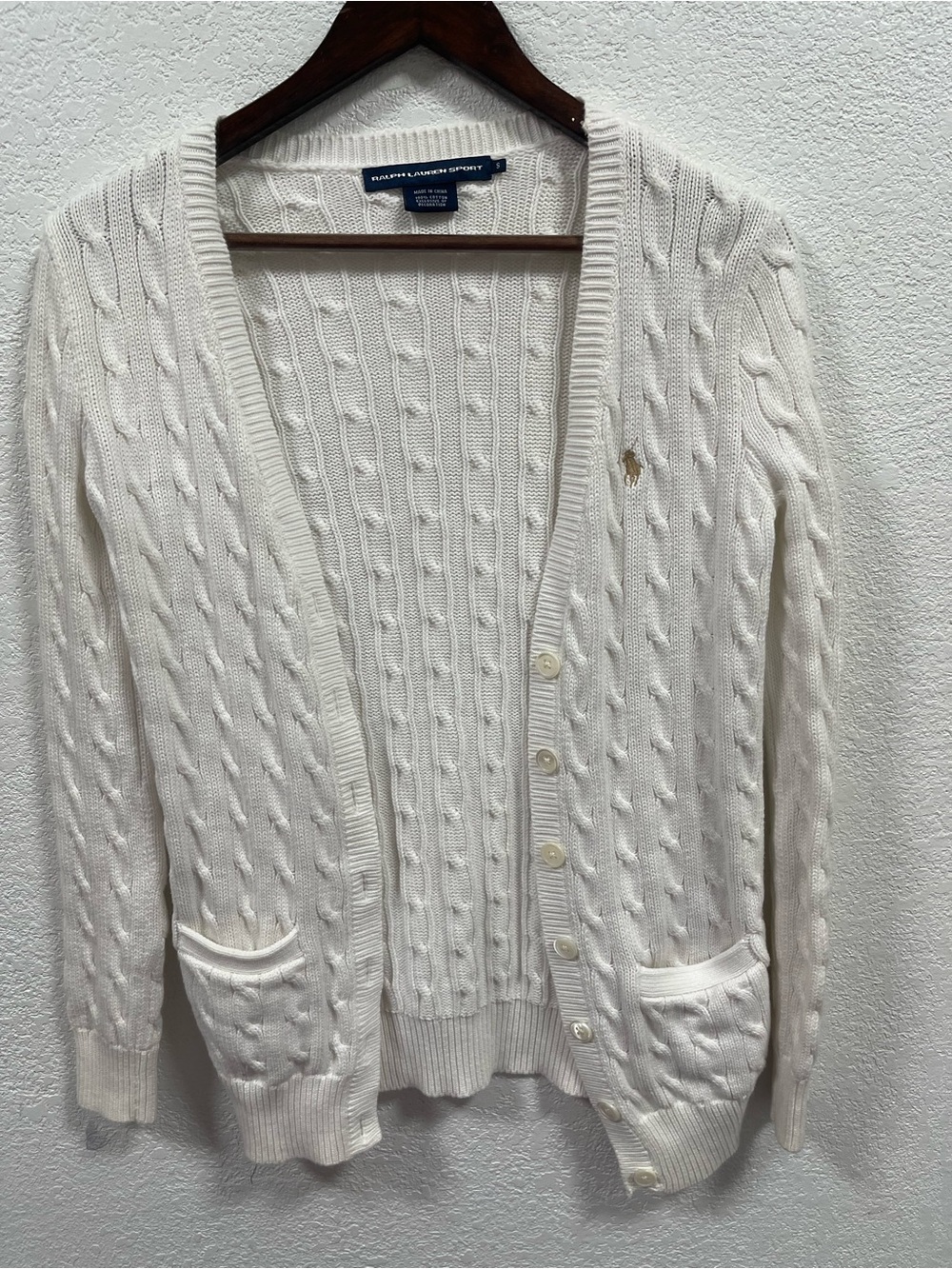Ralph Lauren Sport Ladies Cable Knit Cardigan Vintage Small